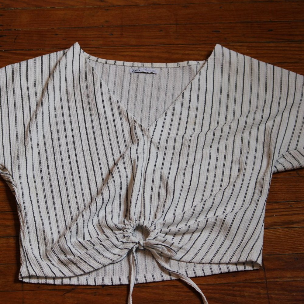 Zara Black and White Striped Blouse